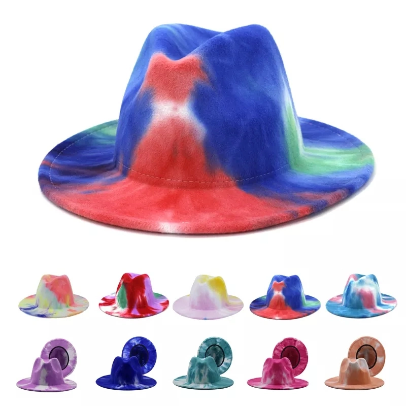 Tie Dye Halloween Unisex Wide Brim Winter Four Season Two Tone Felt Style 6 Bucket Hat